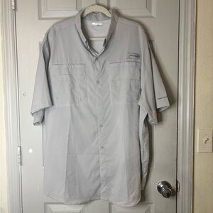 Columbia PFG Fishing Vented Short Sleeve Shirt Light Gray Men's XXL Omnishade